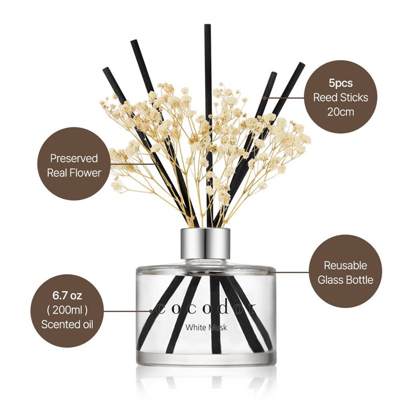 COCODOR Flower Reed Diffuser Set / 6.7oz / White Jasmine/Scent Diffuser with Sticks Home Fragrance Reed Diffuser for Bathroom Shelf Decor - Image 3